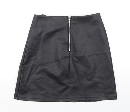 Preloved Primark Womens Black  Polyurethane Mini Skirt Size 6   Zip - Back