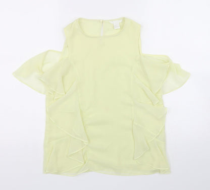 H&M Womens Green  Polyester Basic Blouse Size 8 Round Neck