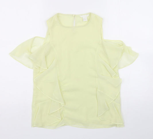 H&M Womens Green  Polyester Basic Blouse Size 8 Round Neck