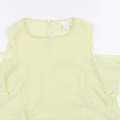 H&M Womens Green  Polyester Basic Blouse Size 8 Round Neck