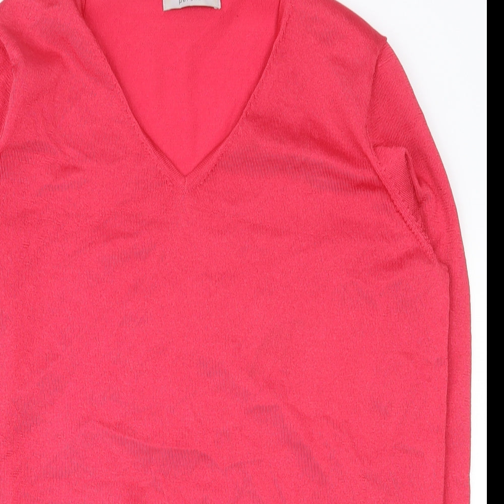 Per Una  Womens Pink  Polyester Basic T-Shirt Size 14 V-Neck