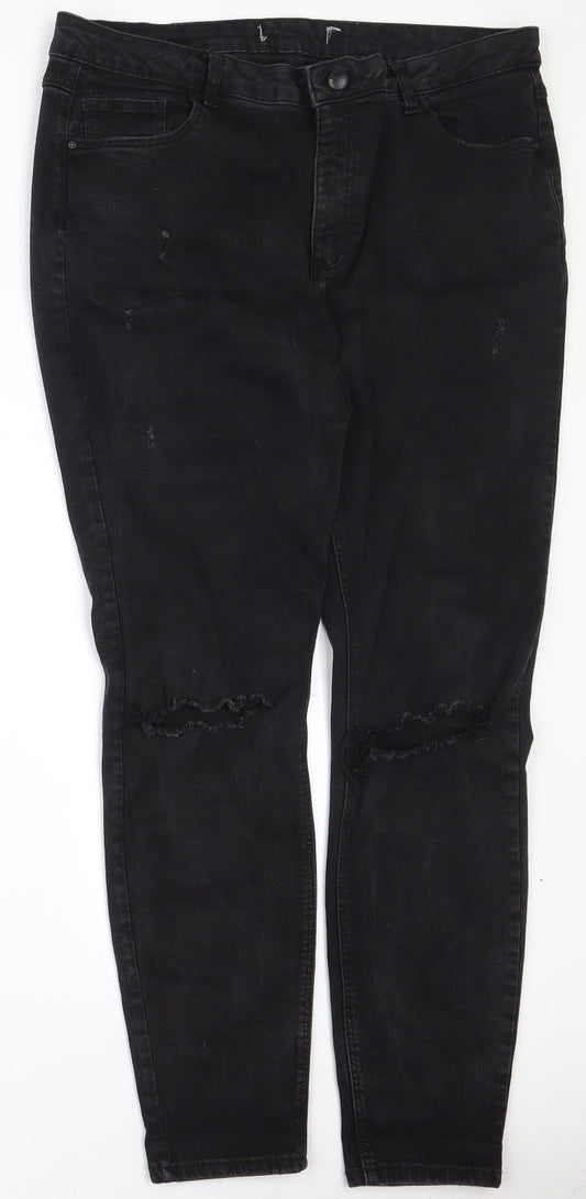Preworn Womens Black  Cotton Skinny Jeans Size 34 in L28 in Regular Zip