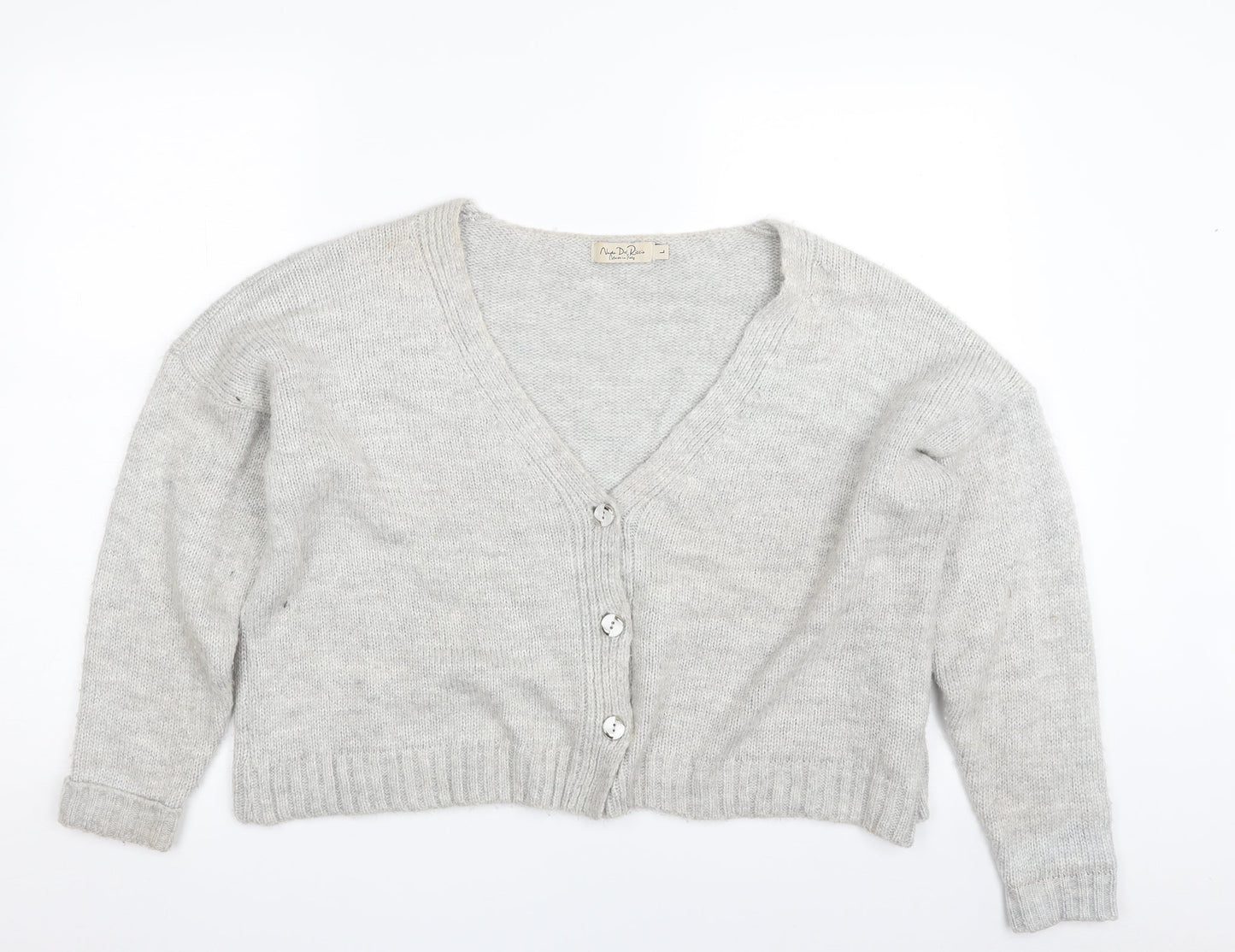 Nada del Riccio Womens Grey V-Neck  Acrylic Cardigan Jumper Size L