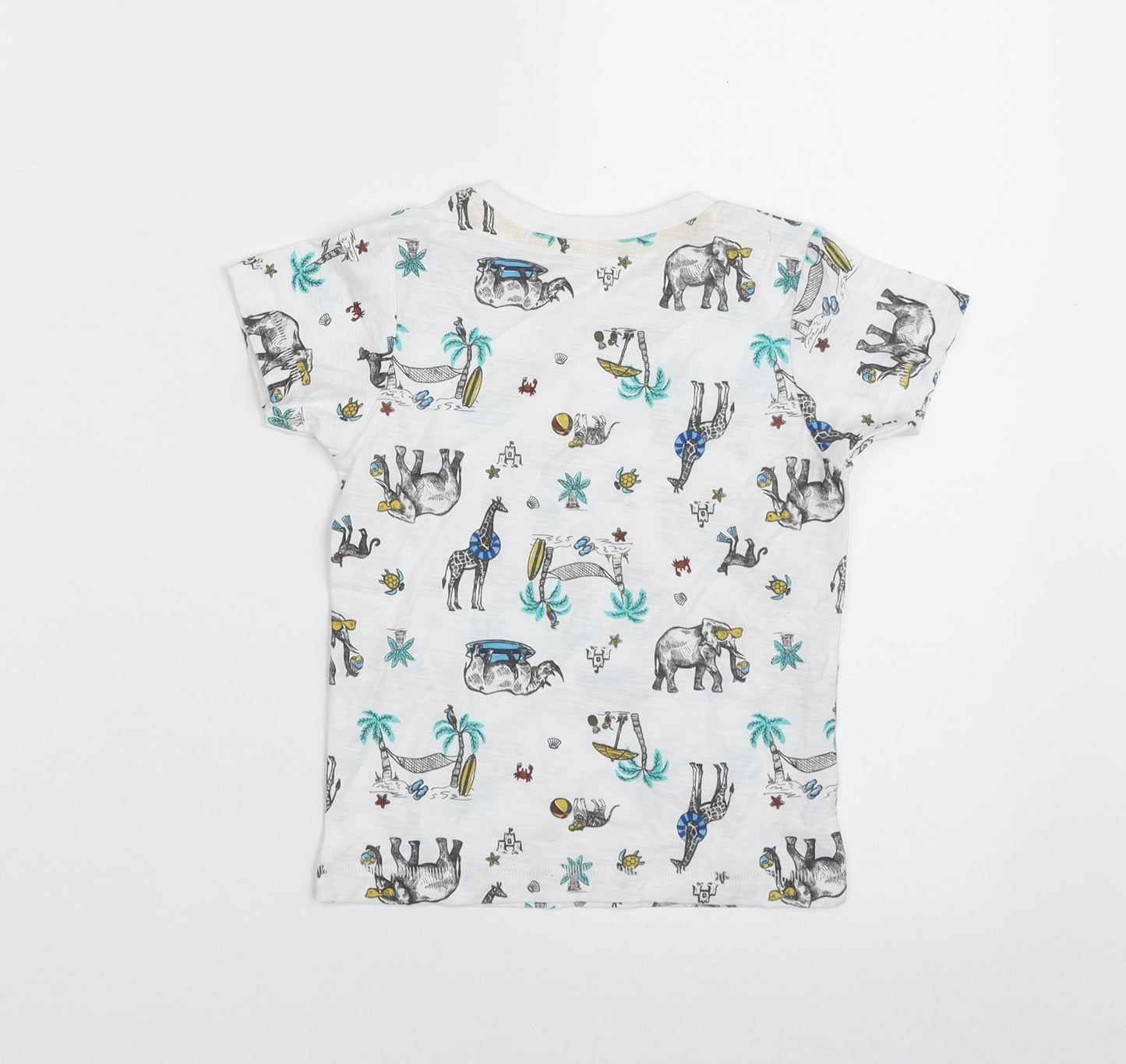 Matalan Boys White  100% Cotton Basic T-Shirt Size 12-18 Months Crew Neck Pullover - Elephant