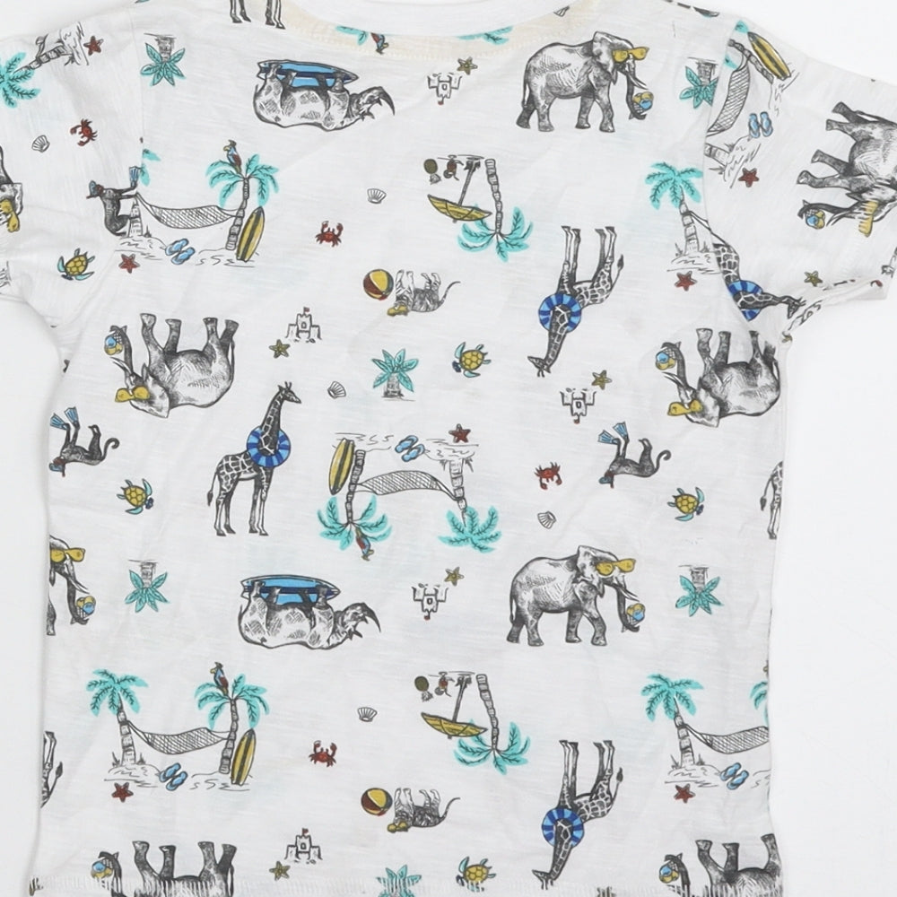Matalan Boys White  100% Cotton Basic T-Shirt Size 12-18 Months Crew Neck Pullover - Elephant