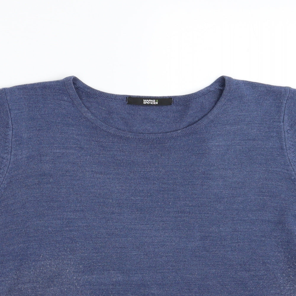 Marks and Spencer Womens Blue Crew Neck  Acrylic Pullover Jumper Size 8