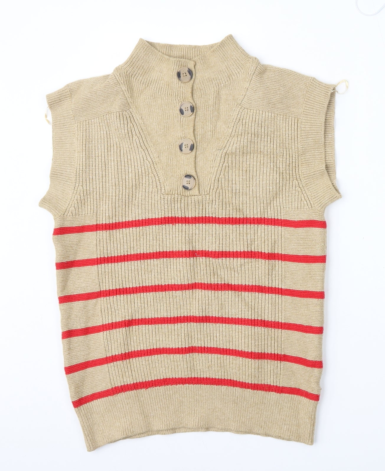 NEXT Womens Beige Mock Neck Striped Viscose Vest Jumper Size S