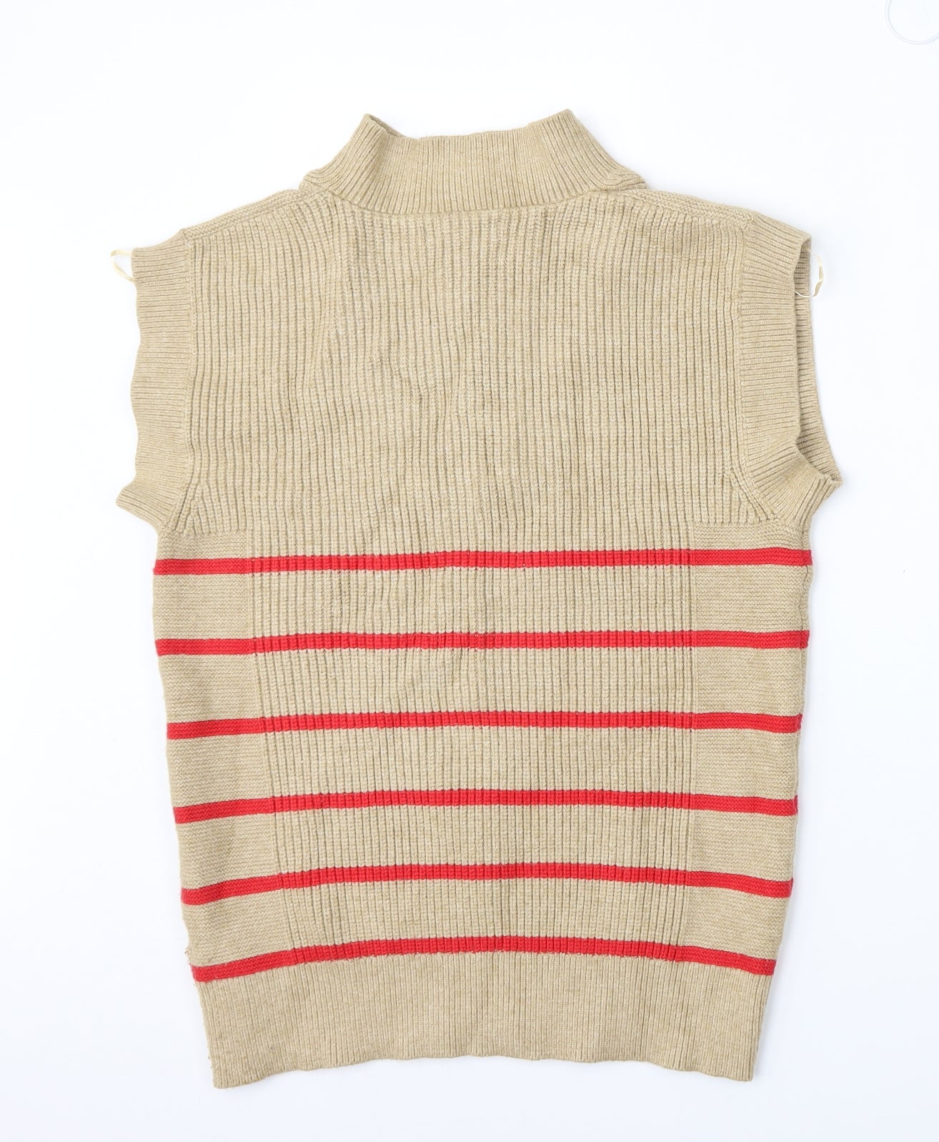 NEXT Womens Beige Mock Neck Striped Viscose Vest Jumper Size S