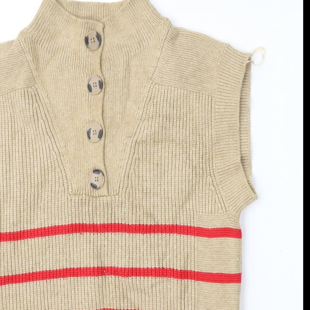 NEXT Womens Beige Mock Neck Striped Viscose Vest Jumper Size S