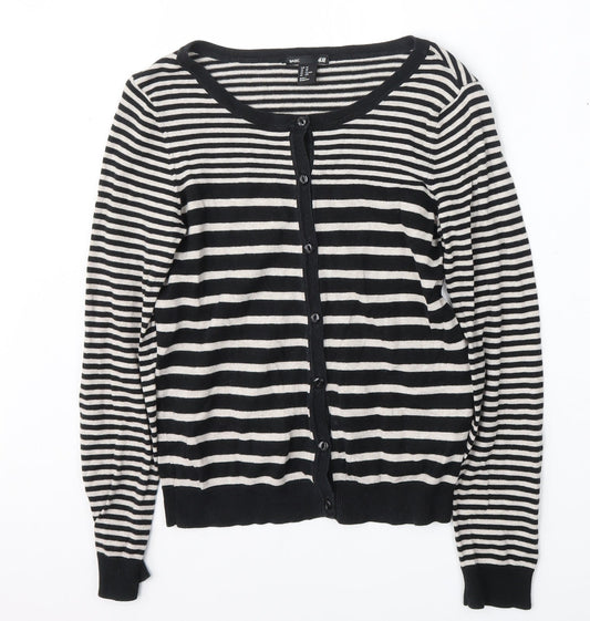 H&M Womens Multicoloured Round Neck Striped Cotton Cardigan Jumper Size XS
