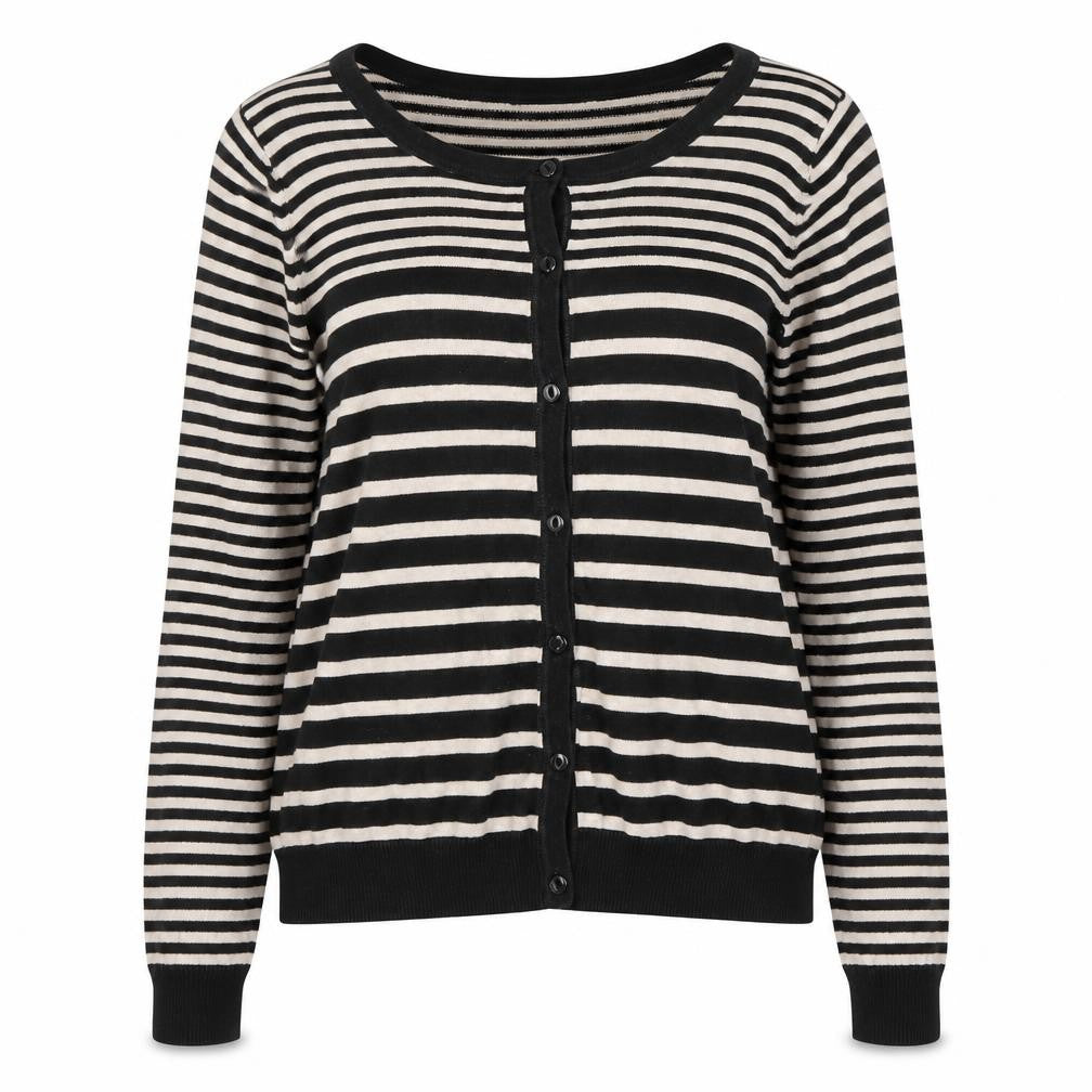 H&M Womens Multicoloured Round Neck Striped Cotton Cardigan Jumper Size XS