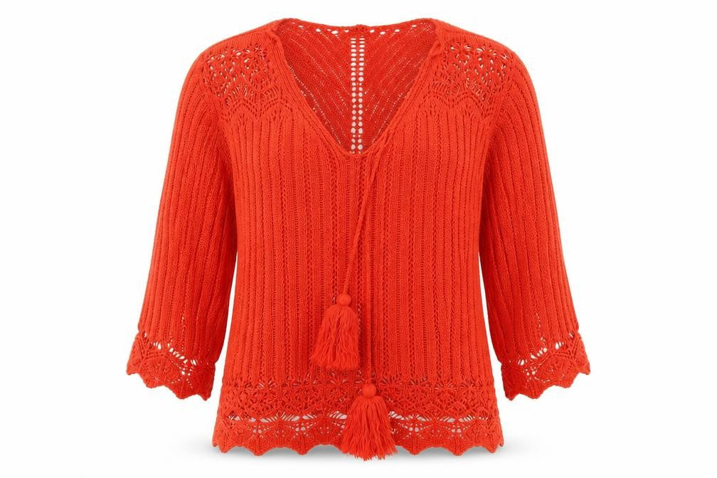 Peacocks Womens Red V-Neck  Acrylic Pullover Jumper Size L