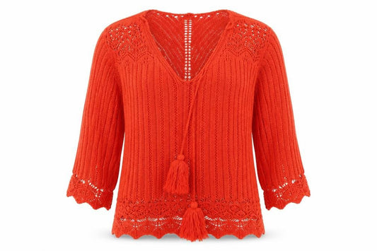 Peacocks Womens Red V-Neck  Acrylic Pullover Jumper Size L
