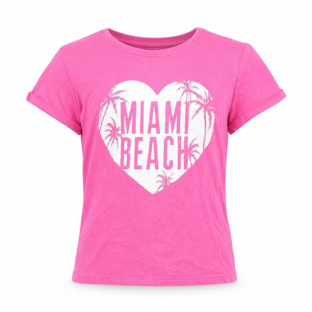YD Girls Pink  Cotton Basic T-Shirt Size 9-10 Years Round Neck  - Miami Beach
