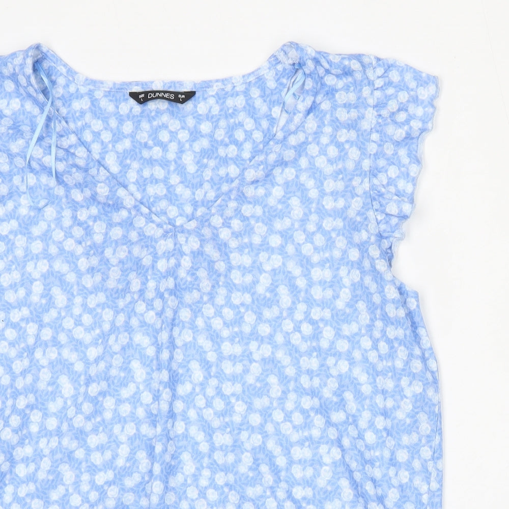 Dunnes Stores Womens Blue Geometric Polyester Basic Blouse Size L Round Neck
