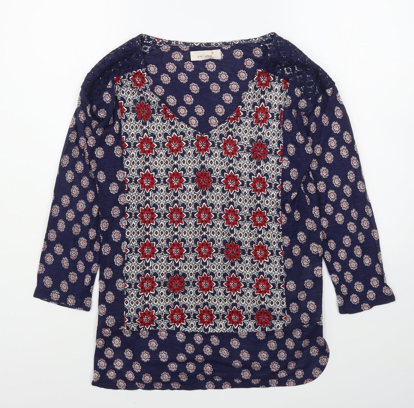 Marks and Spencer Womens Multicoloured Geometric Viscose Basic Blouse Size 10 Scoop Neck