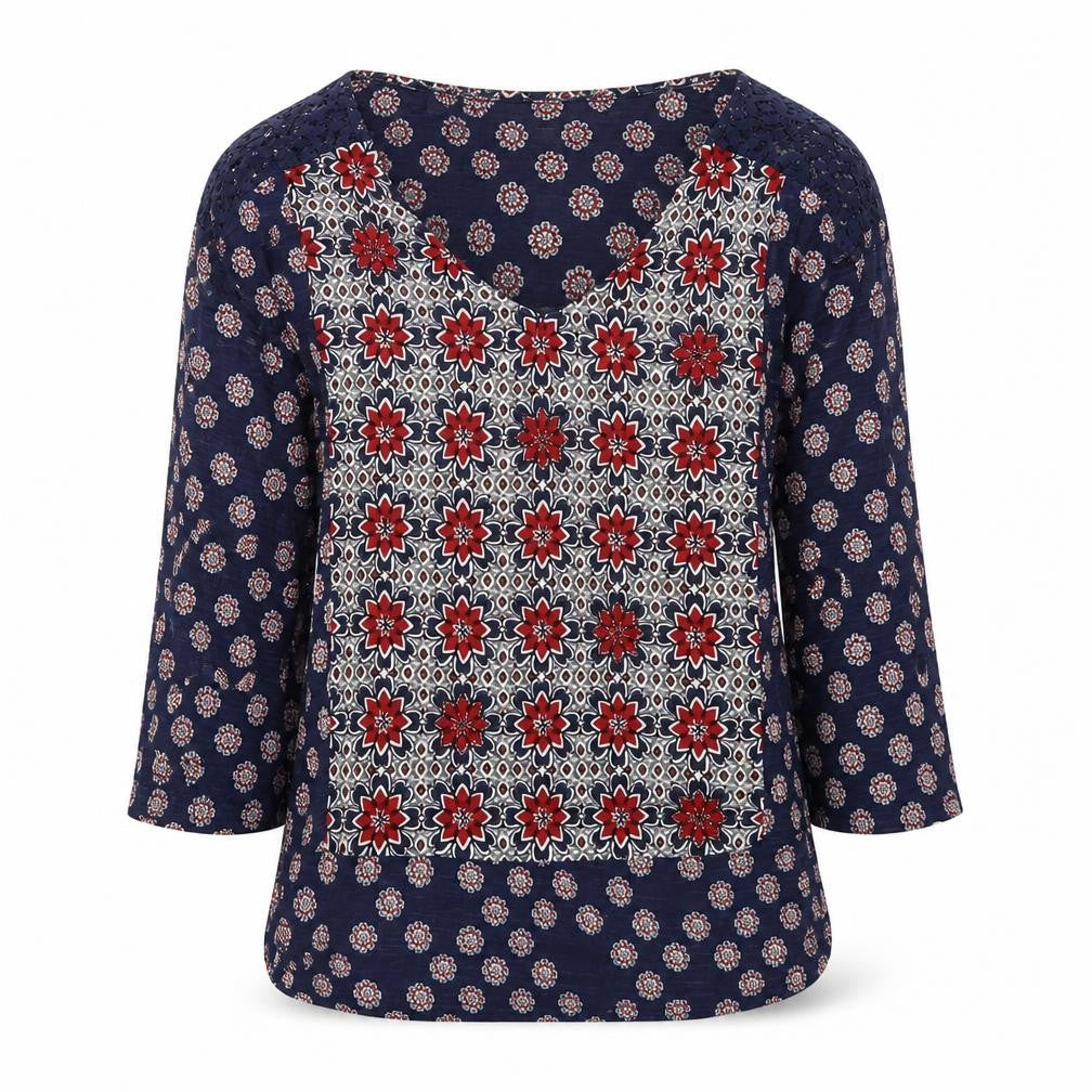 Marks & Spencer Womens Multicoloured Geometric Viscose Basic Blouse Size 10 Scoop Neck
