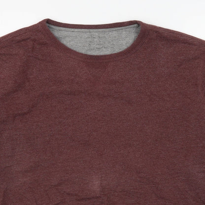 Marks & Spencer Mens Red Round Neck  Cotton Pullover Jumper Size XL