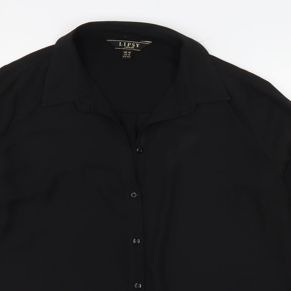 Lipsy Womens Black  Polyester Basic Button-Up Size 12 Collared