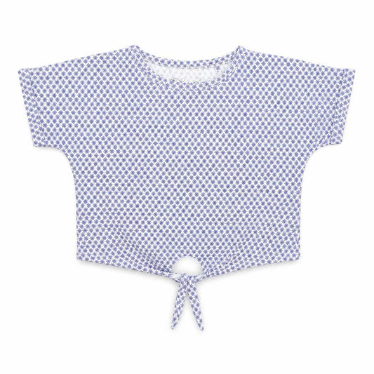 Hullabaloo Girls Blue Floral Cotton Basic T-Shirt Size 7-8 Years Crew Neck Pullover
