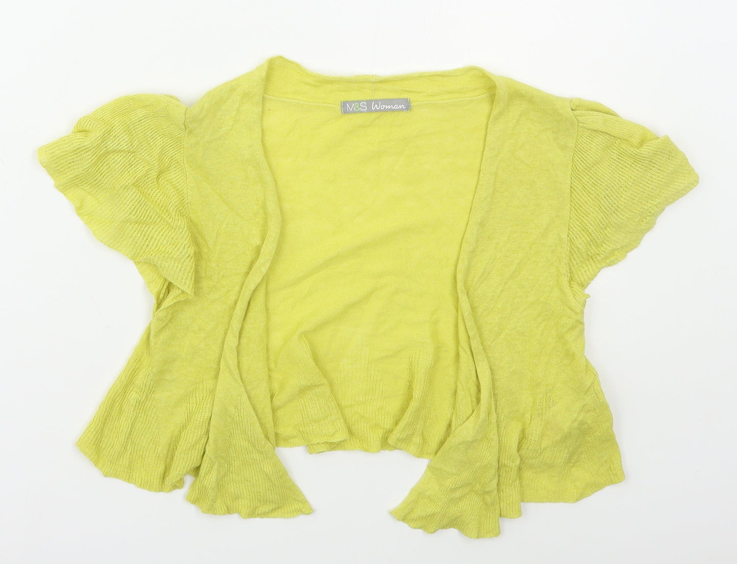 Marks and Spencer Womens Yellow V-Neck  Linen Cardigan Jumper Size 10