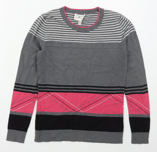 MILLY Womens Grey Crew Neck Striped Viscose Pullover Jumper Size S
