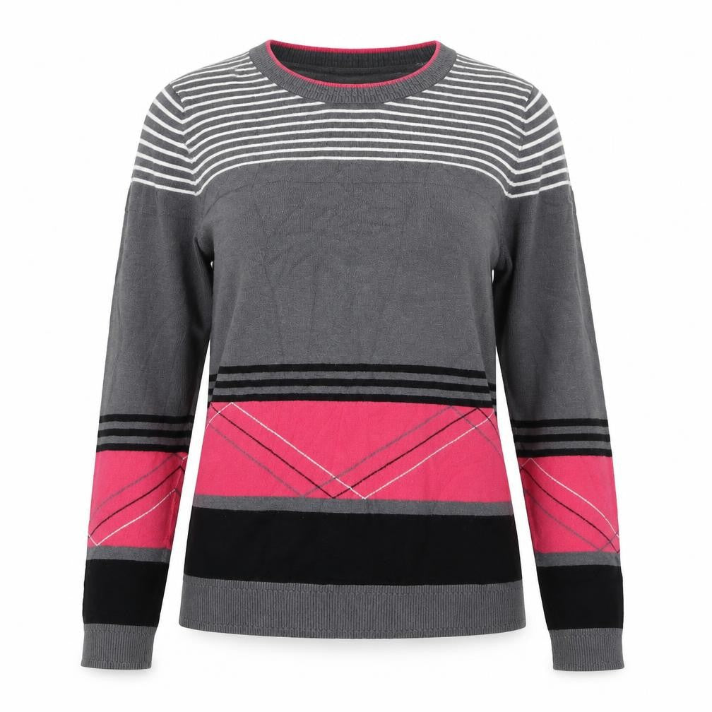 MILLY Womens Grey Crew Neck Striped Viscose Pullover Jumper Size S