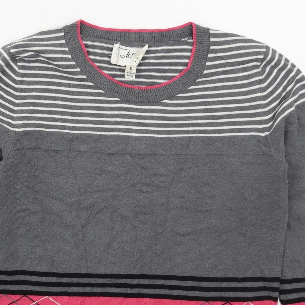 MILLY Womens Grey Crew Neck Striped Viscose Pullover Jumper Size S