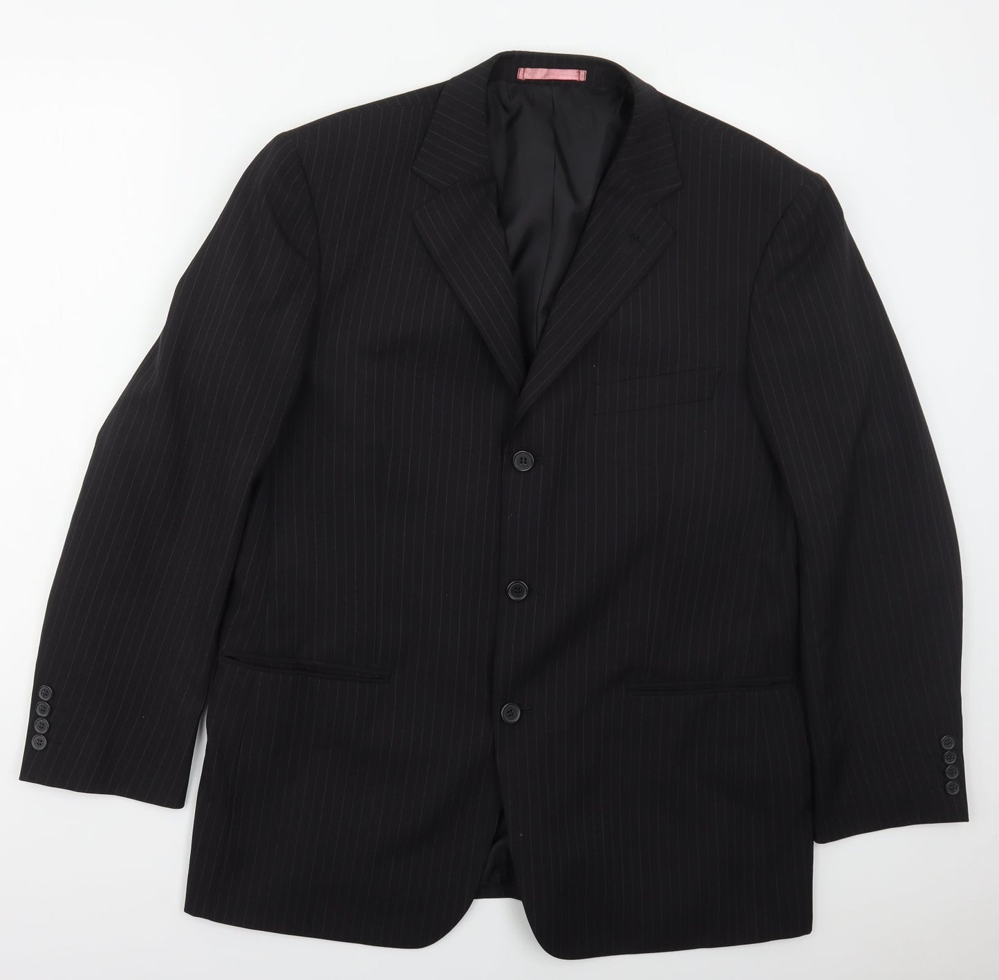 Taylor & Wright Mens Black Striped Polyester Jacket Suit Jacket Size 42