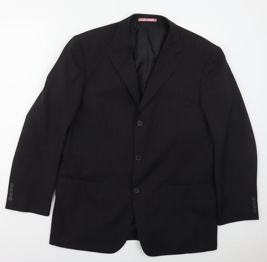 Taylor & Wright Mens Black Striped Polyester Jacket Suit Jacket Size 42