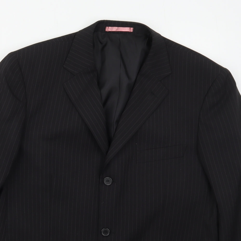 Taylor & Wright Mens Black Striped Polyester Jacket Suit Jacket Size 42