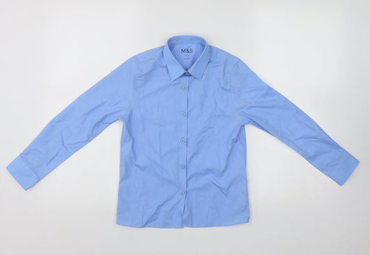Marks and Spencer Boys Blue  Polyester Basic Button-Up Size 8-9 Years Collared Button