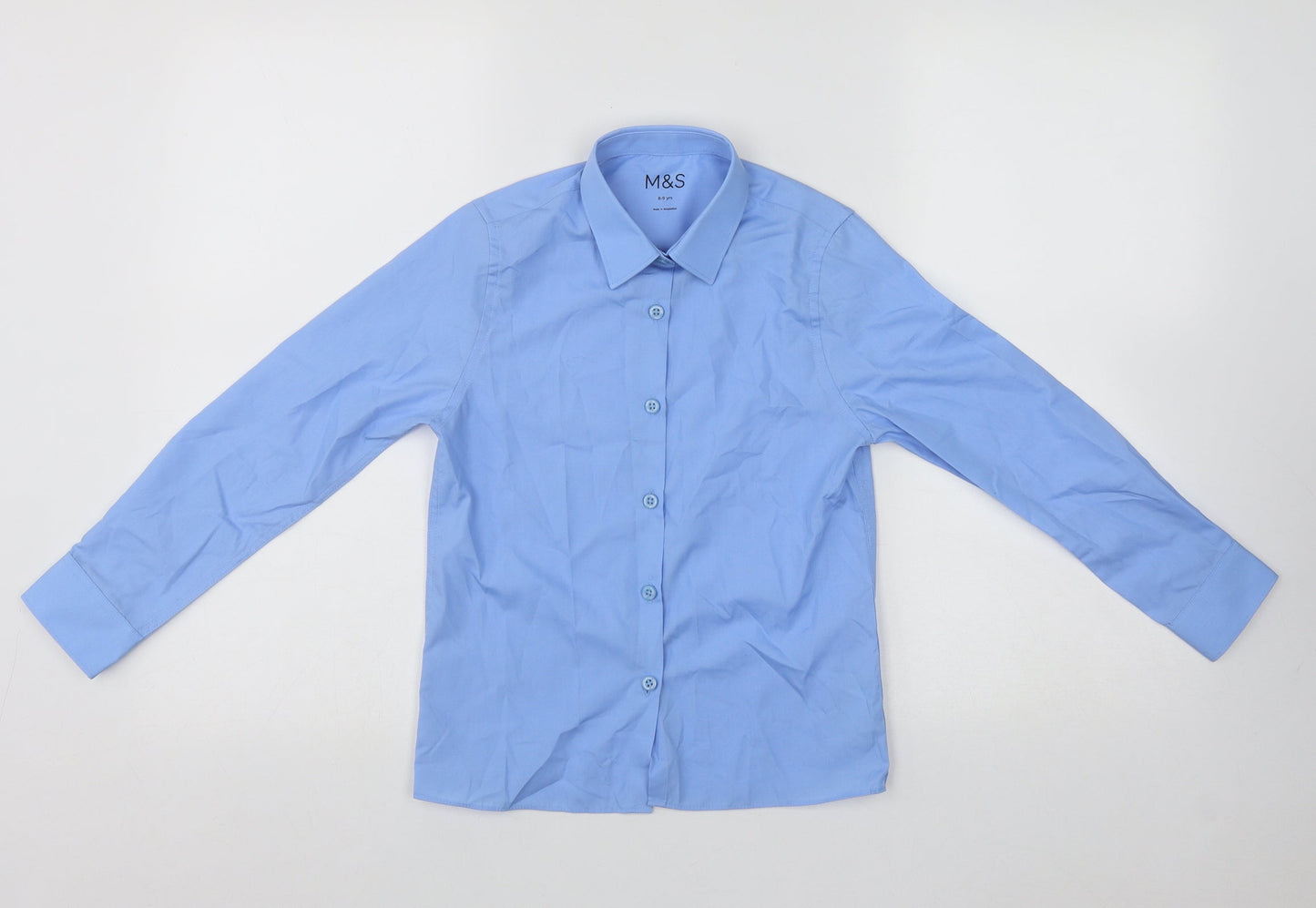 Marks and Spencer Boys Blue  Polyester Basic Button-Up Size 8-9 Years Collared Button