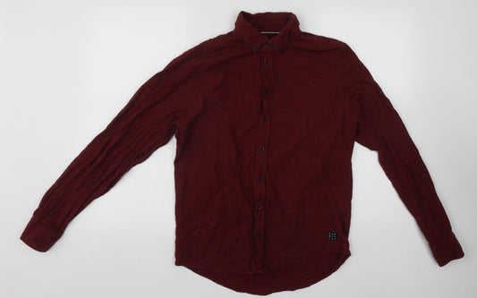 Blend Mens Red Plaid Cotton  Button-Up Size S Collared Button
