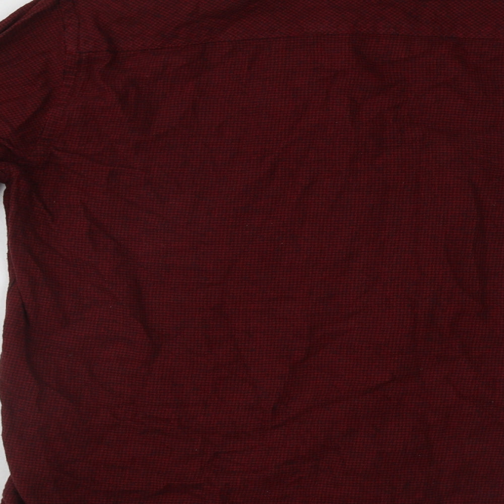 Blend Mens Red Plaid Cotton  Button-Up Size S Collared Button