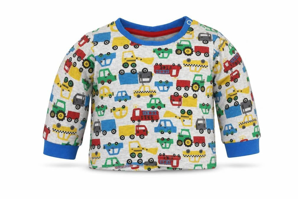 Primark Boys Multicoloured  Cotton Basic Casual Size 6-9 Months Round Neck Button - Cars