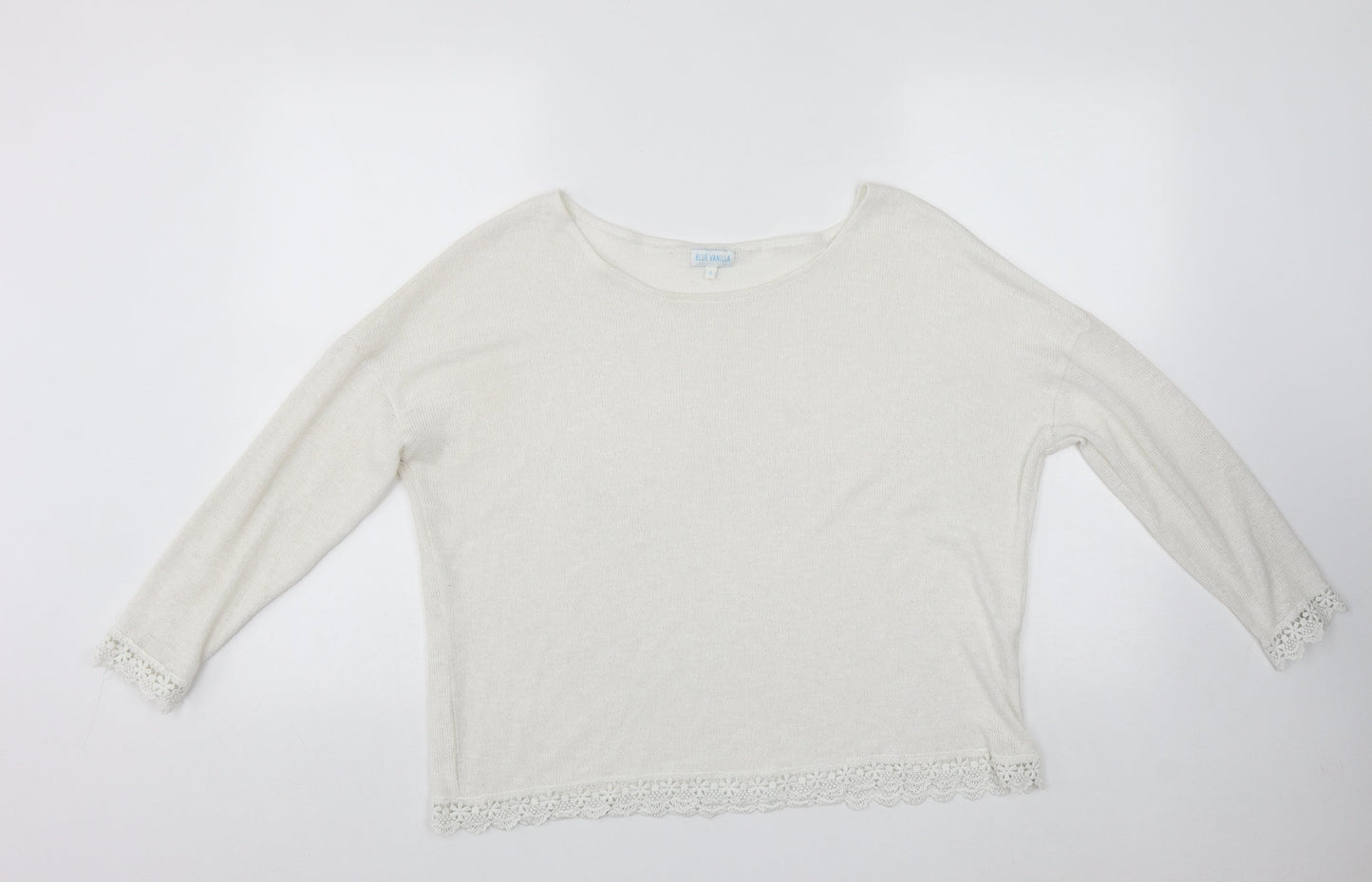 Blue Vanilla Womens White Scoop Neck  Polyester Pullover Jumper Size S