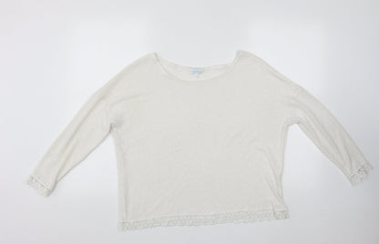 Blue Vanilla Womens White Scoop Neck  Polyester Pullover Jumper Size S