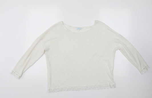 Blue Vanilla Womens White Scoop Neck  Polyester Pullover Jumper Size S