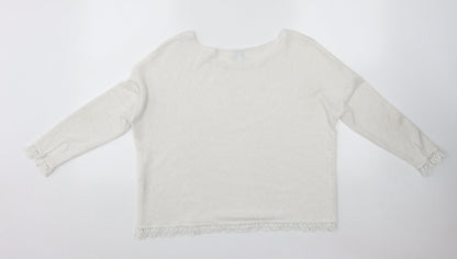 Blue Vanilla Womens White Scoop Neck  Polyester Pullover Jumper Size S