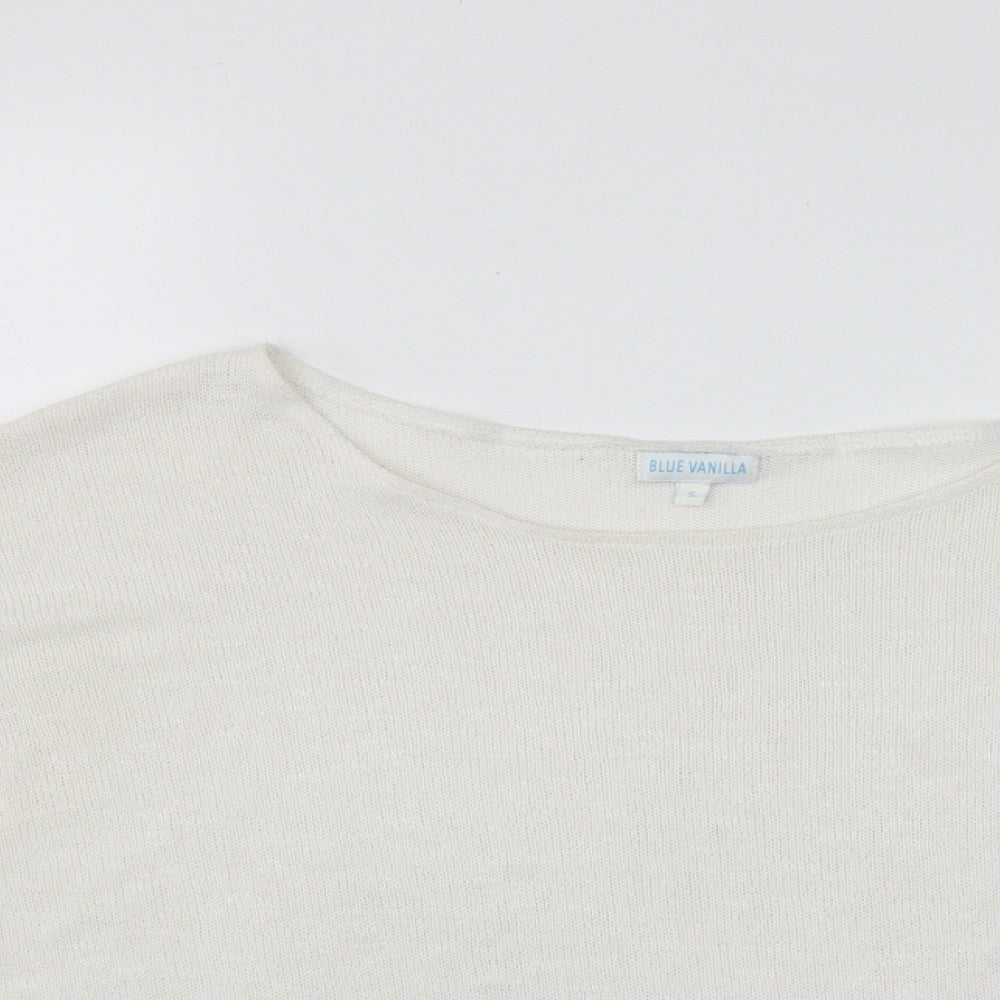 Blue Vanilla Womens White Scoop Neck  Polyester Pullover Jumper Size S