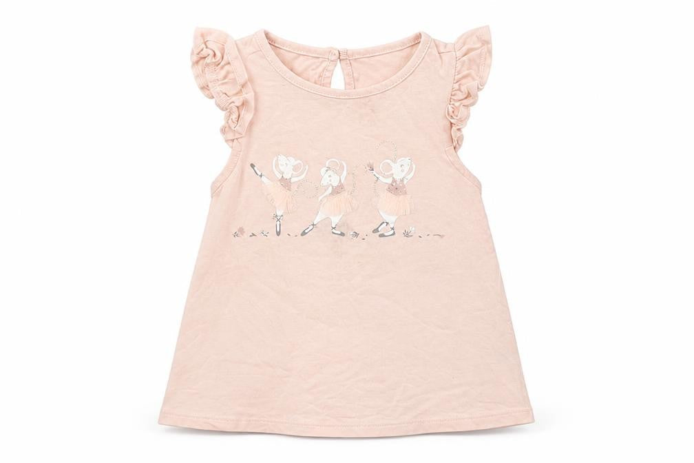 Savannah Girls Pink  Cotton Jersey T-Shirt Size 2 Years Round Neck Pullover - Mice