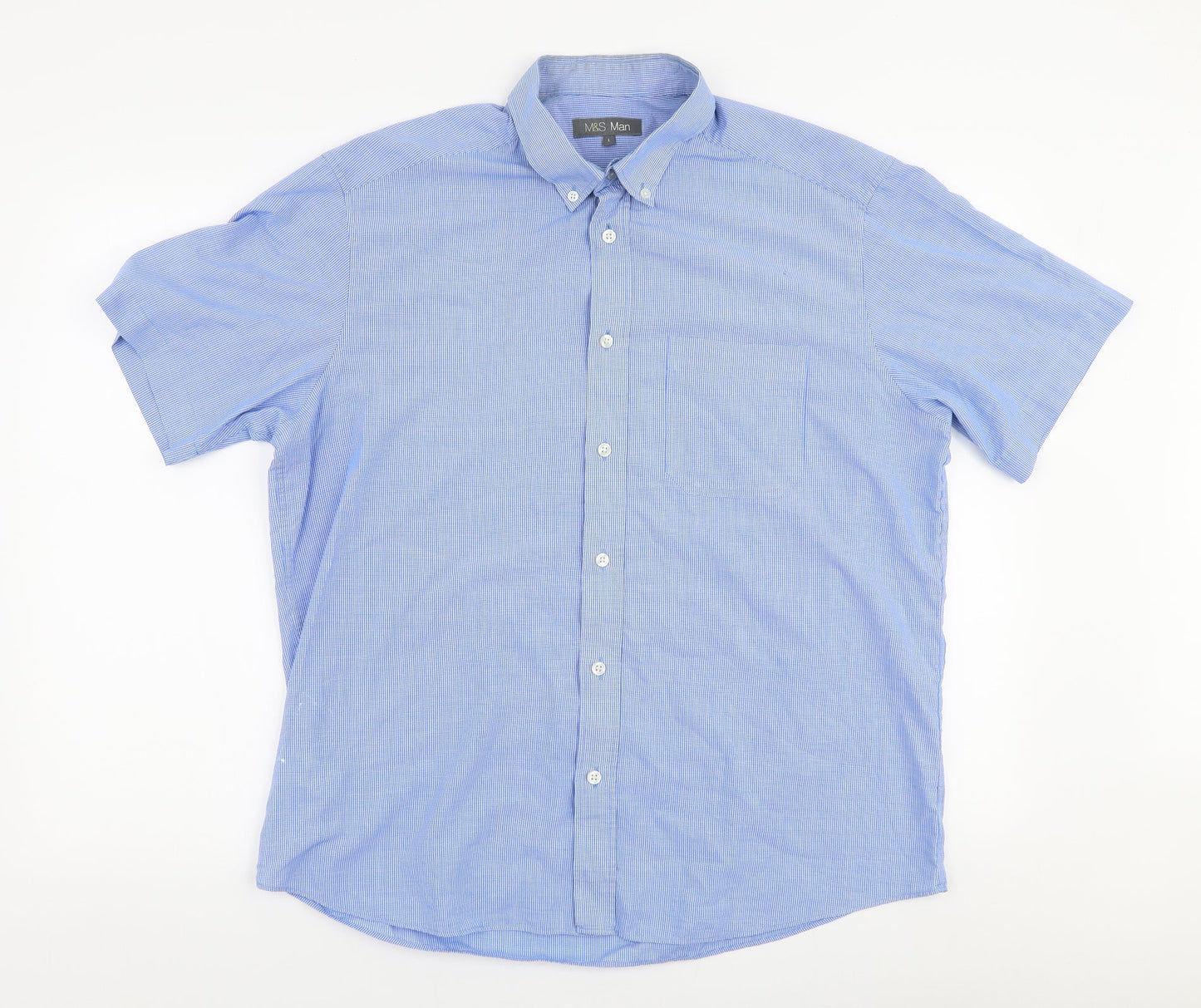 Marks and Spencer Mens Blue  Polyester  Button-Up Size M Collared Button
