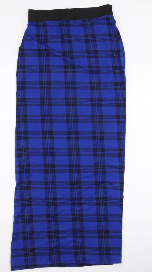 Preworn Womens Blue Plaid Viscose Maxi Skirt Size M