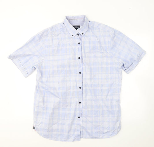 Blue Harbour Mens Blue Plaid Cotton  Button-Up Size L Collared Button