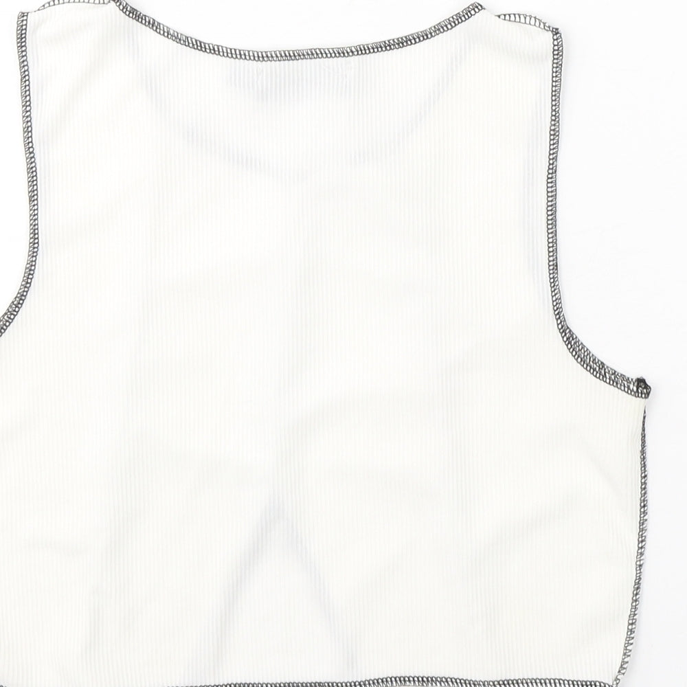 PRETTYLITTLETHING Womens White  Cotton Cropped Tank Size 12 Round Neck