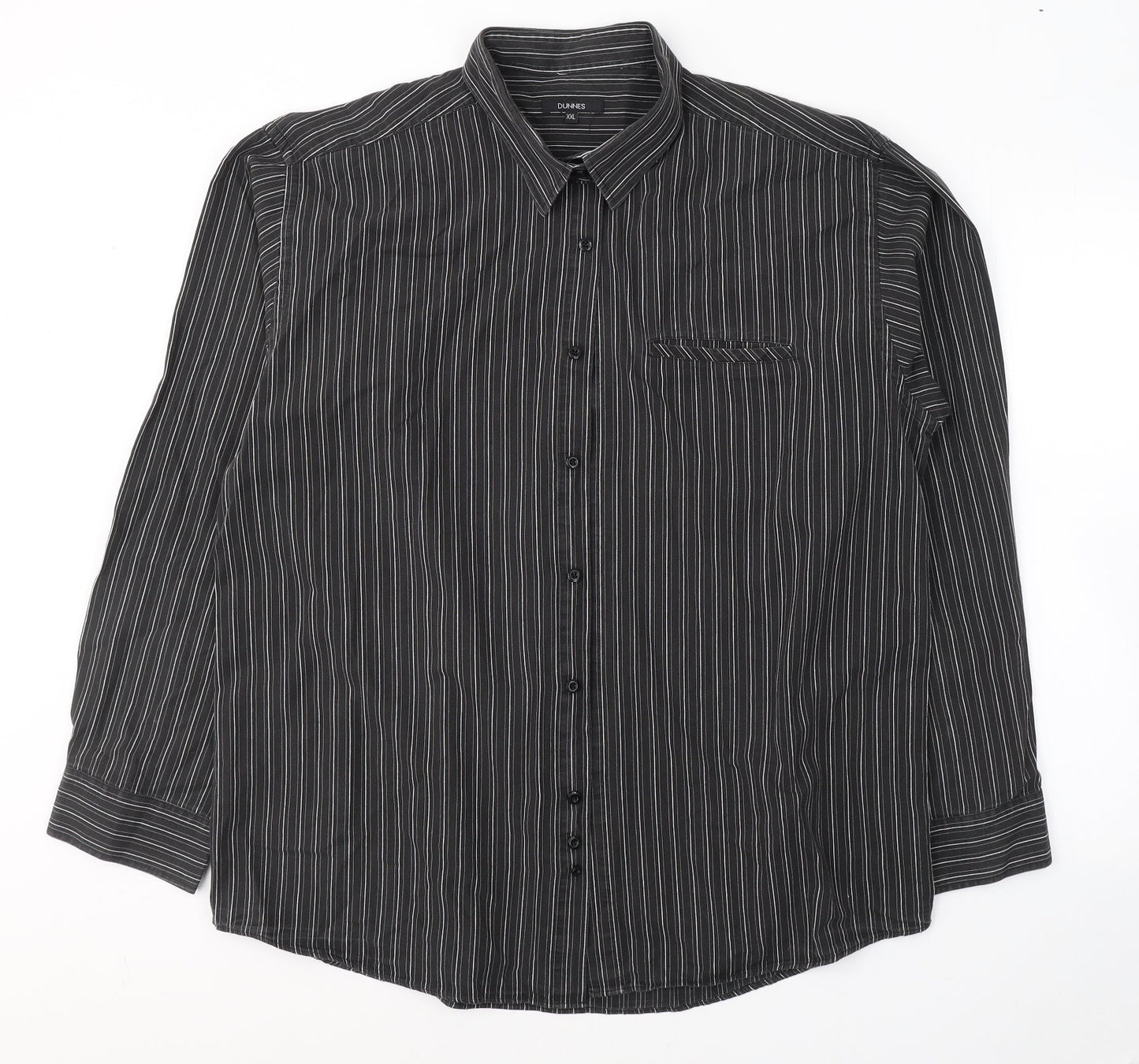 Dunnes Stores Mens Black Striped Cotton  Button-Up Size 2XL Collared Button
