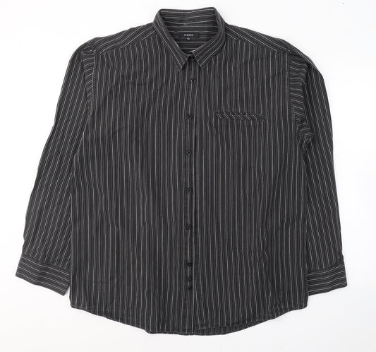Dunnes Stores Mens Black Striped Cotton  Button-Up Size 2XL Collared Button