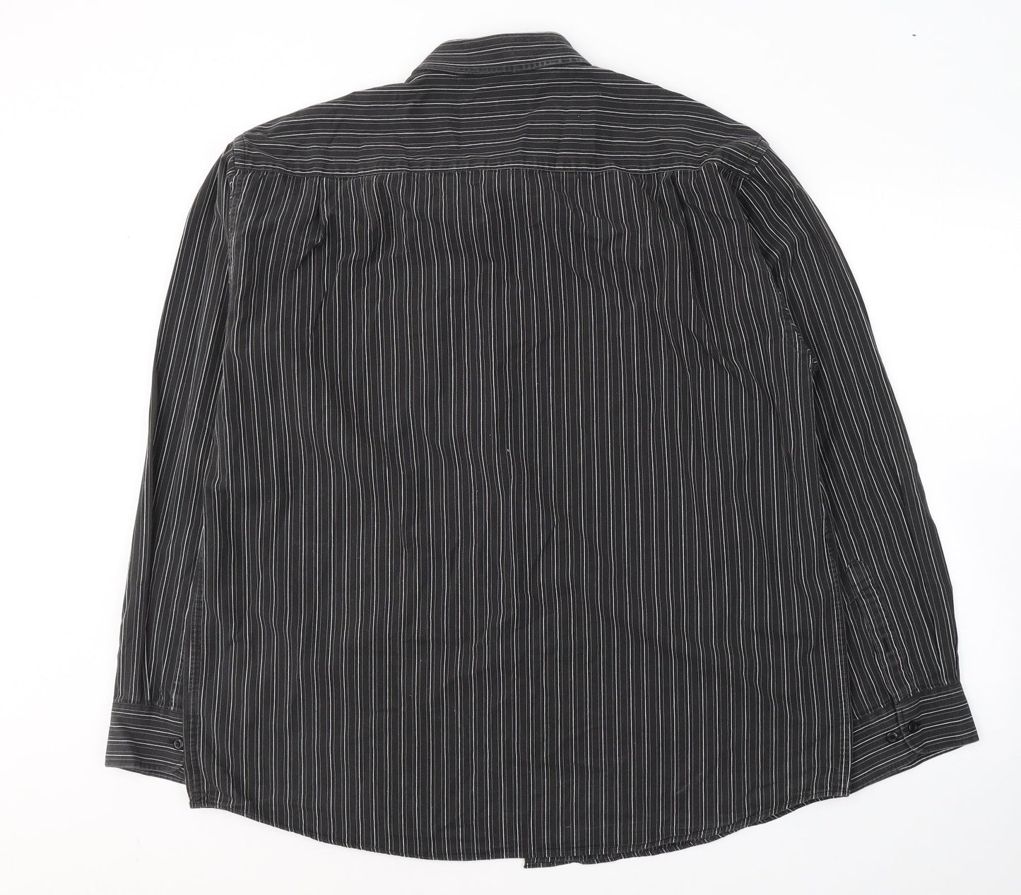 Dunnes Stores Mens Black Striped Cotton  Button-Up Size 2XL Collared Button