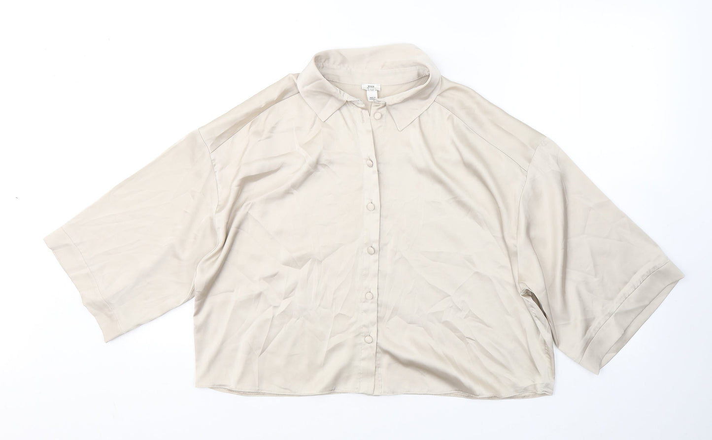 River Island Womens Beige  Polyester Basic Button-Up Size 12 Collared